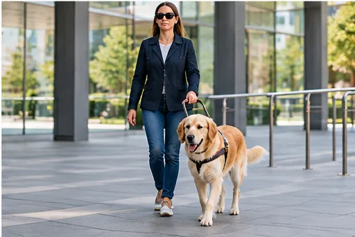 Personne accompagnée d’un chien dans un environnement accessible